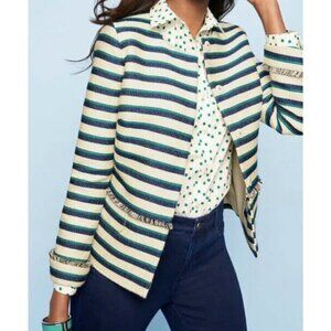 TALBOTS Stripe Fringe Tweed Jacket Women's Size 14P EUC